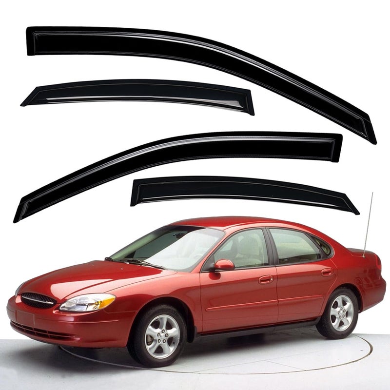 Lightronic Extra Durable Outside-Mount Auto Vent Window Visor, Fits 1996-2007 Ford Taurus Sedan, UV Protection Rain Guard, Original Wind Deflector, No-Drill Easy Install, Dark Smoke, 4-Pcs - Image 1